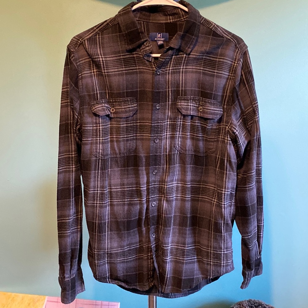 George Small Gray Black Flannel Button Down Shirt EUC